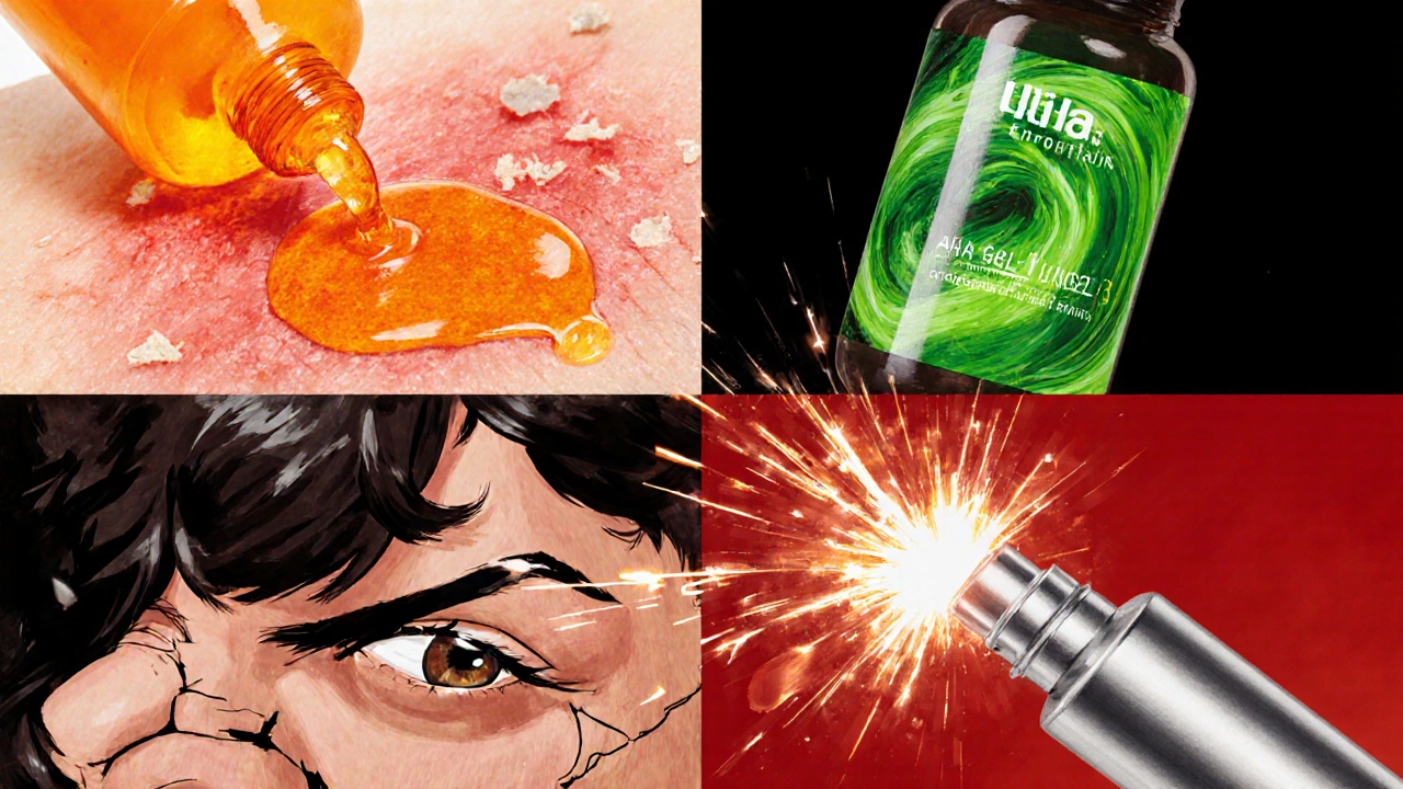 Vitamin C, AHA, BHA a benzoyl peroxid vyvolávají zarudnutí a podráždění pokožky.