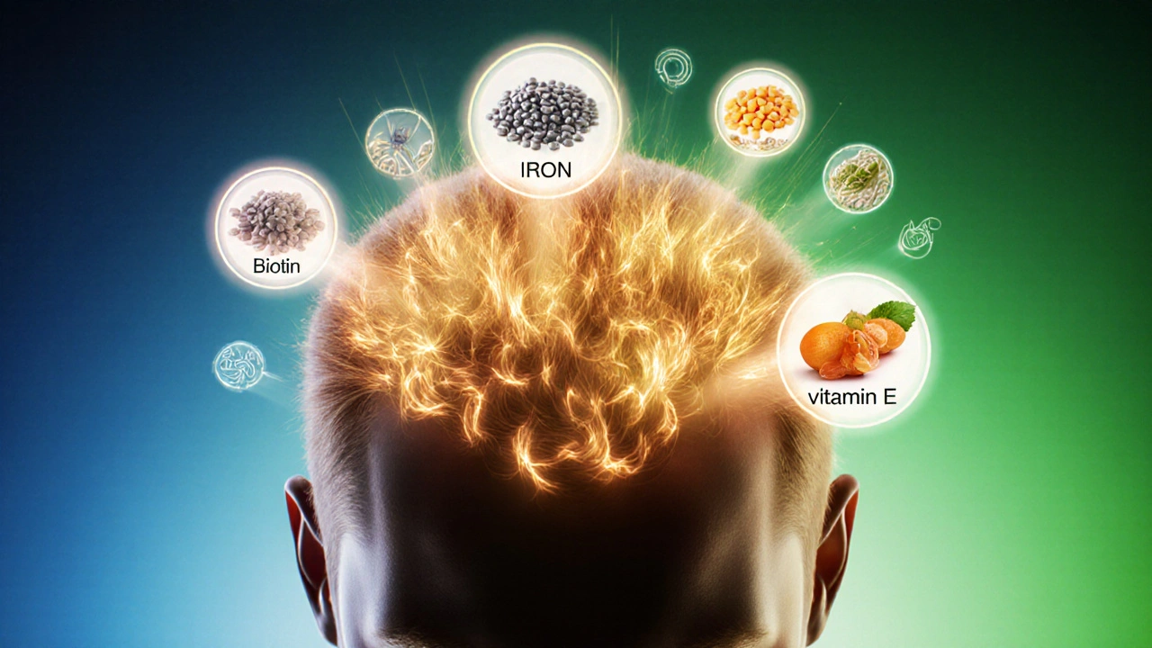 Kůže hlavy s rostoucími vlasovými folikuly a plavajícími živinami