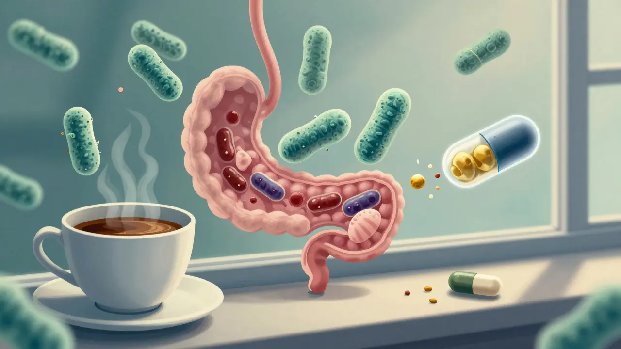 Probiotické bakterie přežívají žaludeční kyselinu a dorazí do střev.