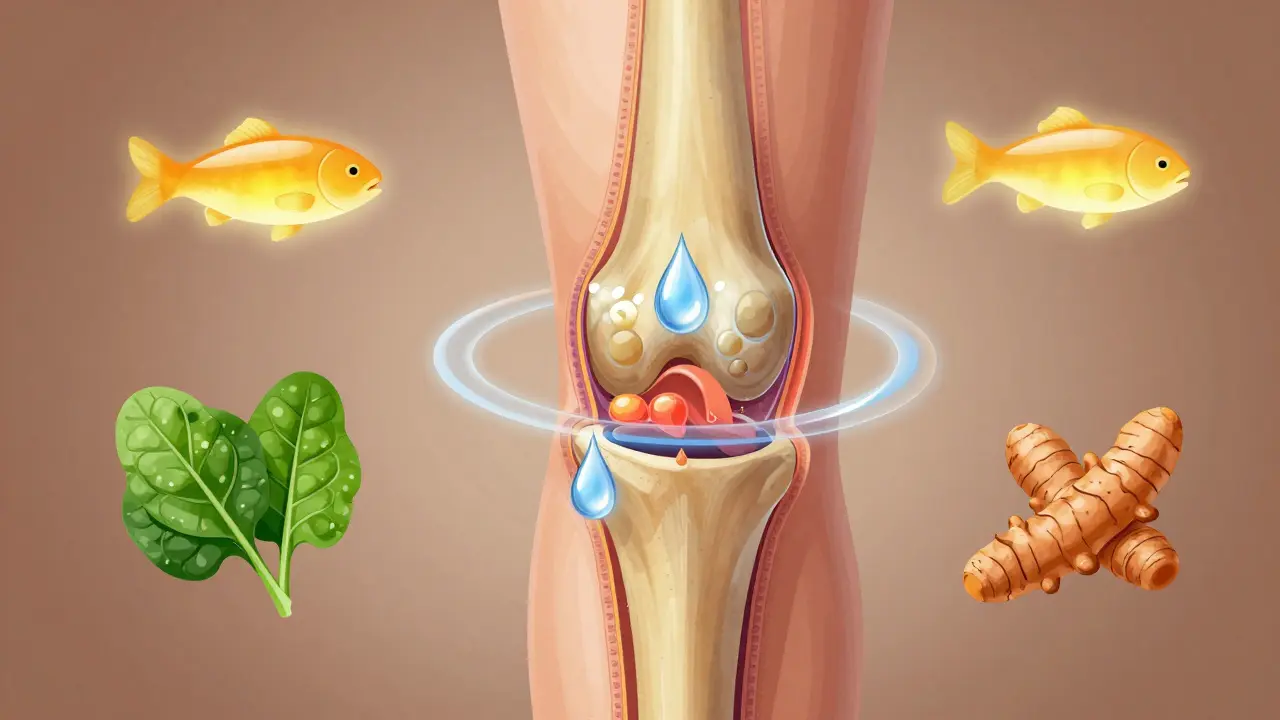 Průřez kloubu s regenerující se chrupavkou a přirozenými živinami kolem.
