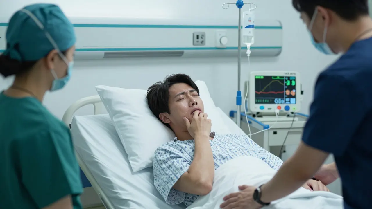 Pacient pod lékařským dohledem s IV kapkami