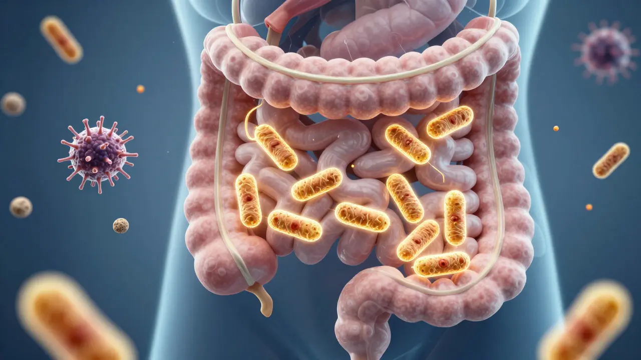 Vnitřní stav trávicího traktu s živými laktobacily podporujícími zdravou mikroflóru