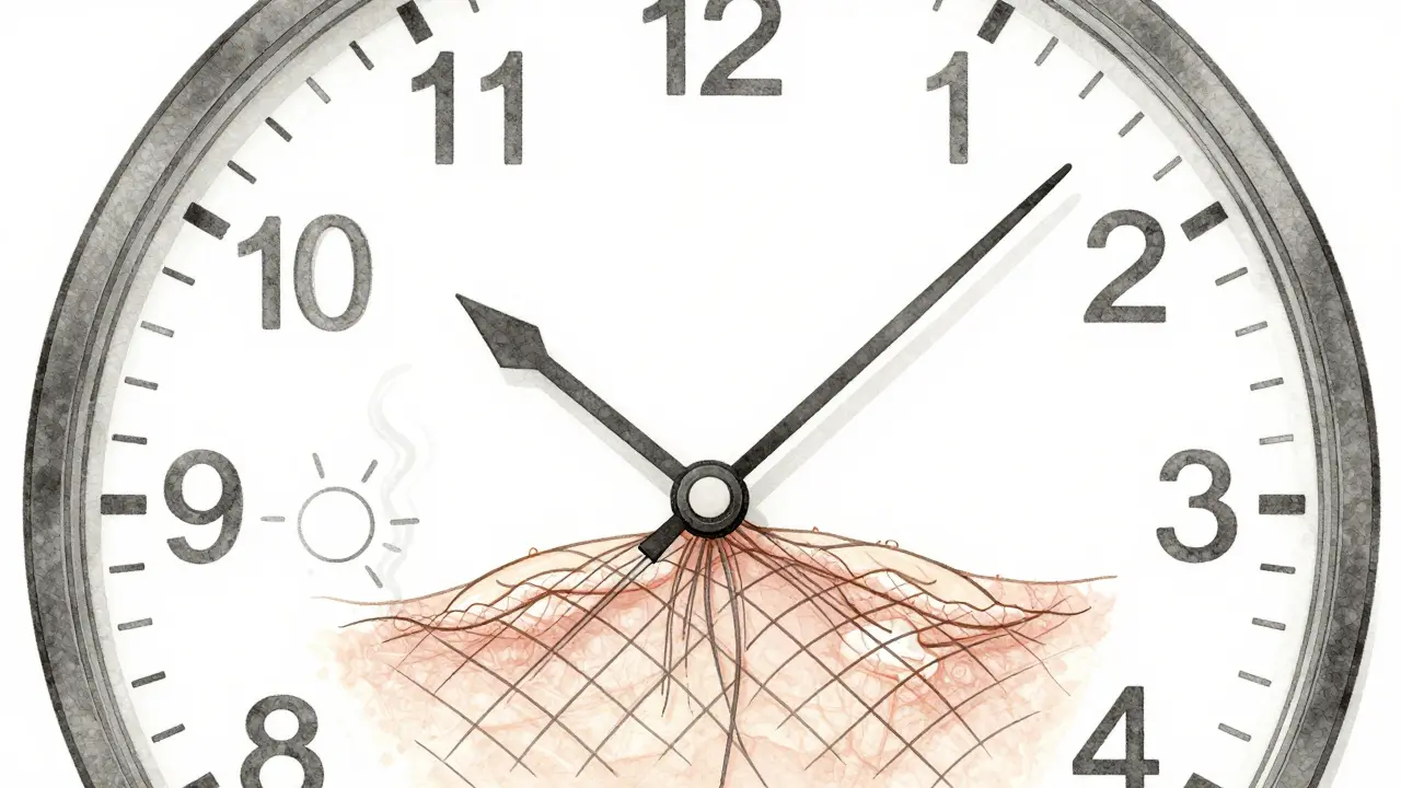 Hodiny s ručičkami z křehkých nehtů a vrásek se otáčejí zpět, zatímco se kolagen obnovuje z rybí šupiny.