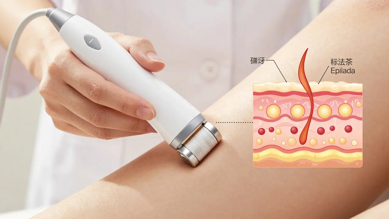 Odborník ukazuje správné použití epilátoru pro citlivé oblasti.