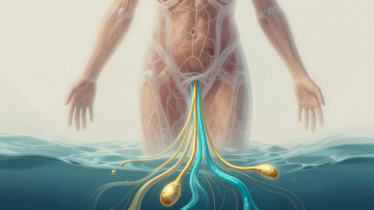 Průhledné kolagenové vlákna v těle se obnovují z mořských peptidů, které proudí z oceánu.