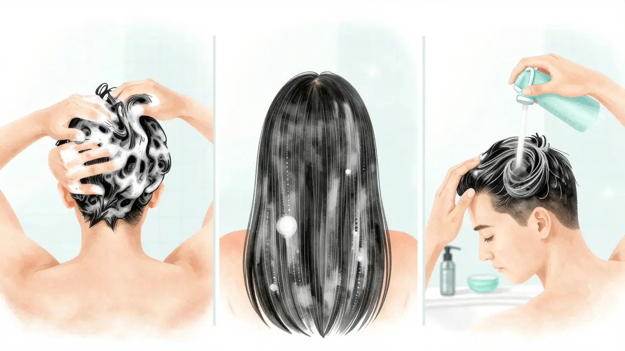 Tři techniky aplikace produktů pro jemné vlasy v koupelně