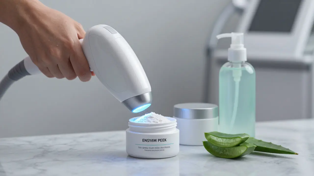 Laserový přístroj a aloe vera na mramoru