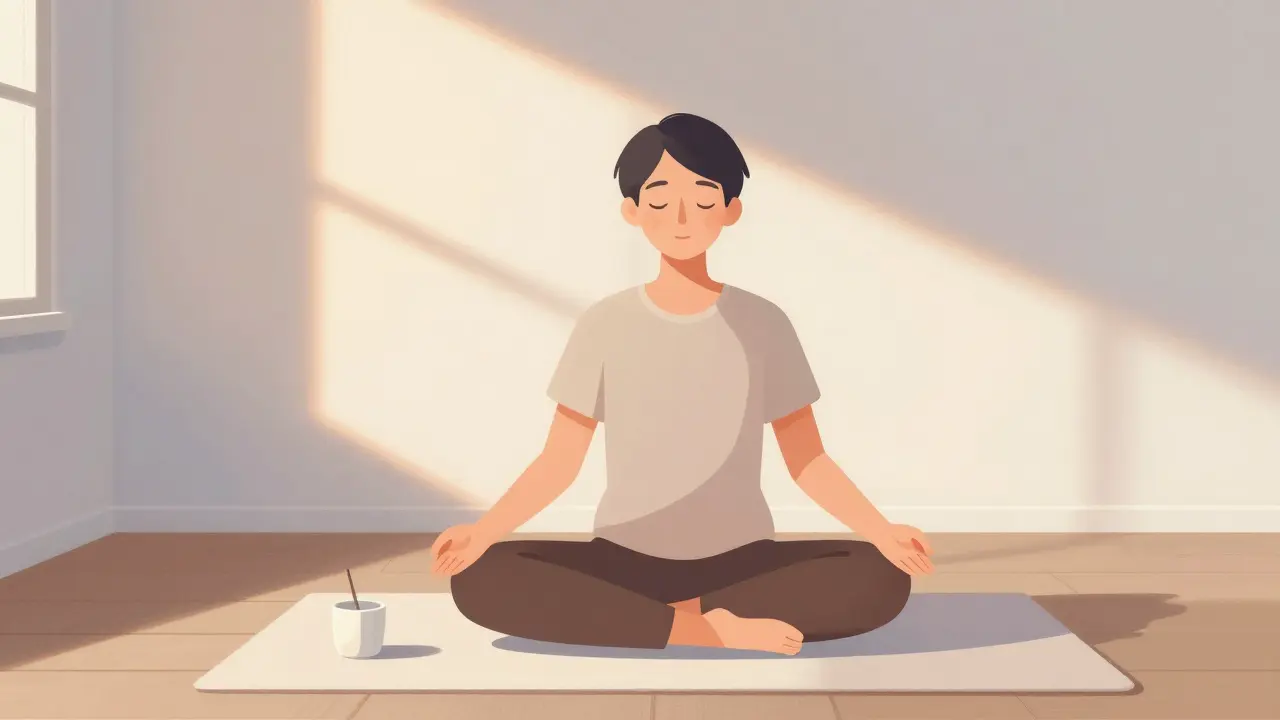 Osoba hledající klid prostřednictvím meditace a koníčků