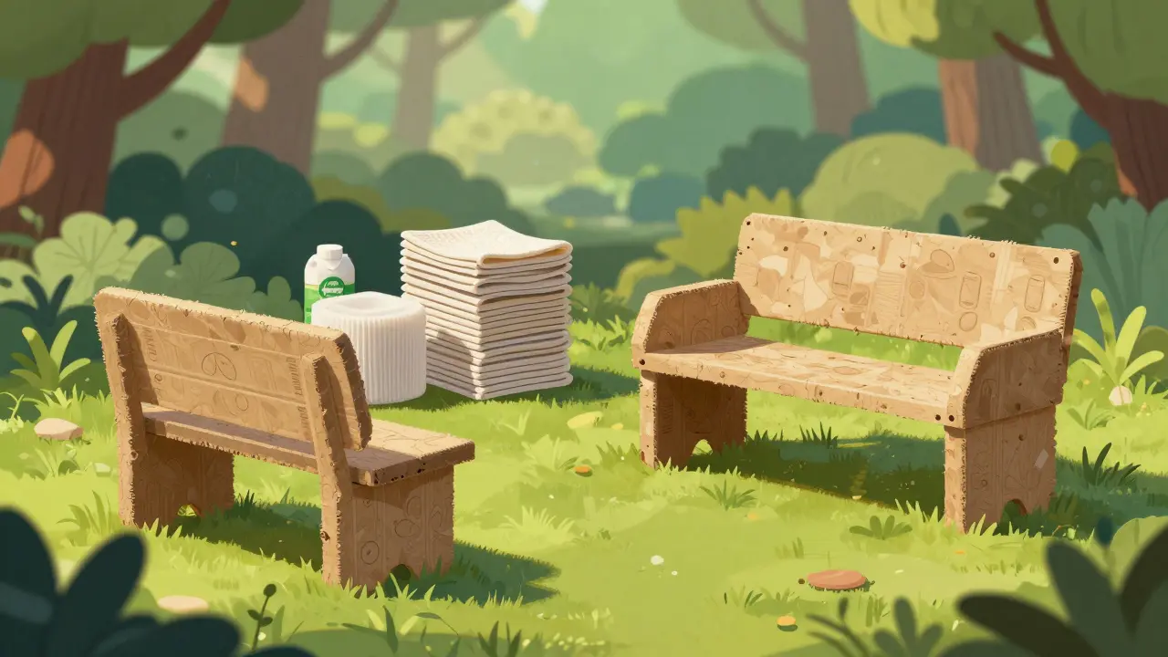 Recyklované kartony přeměněné na zahradní nábytek a utěrky