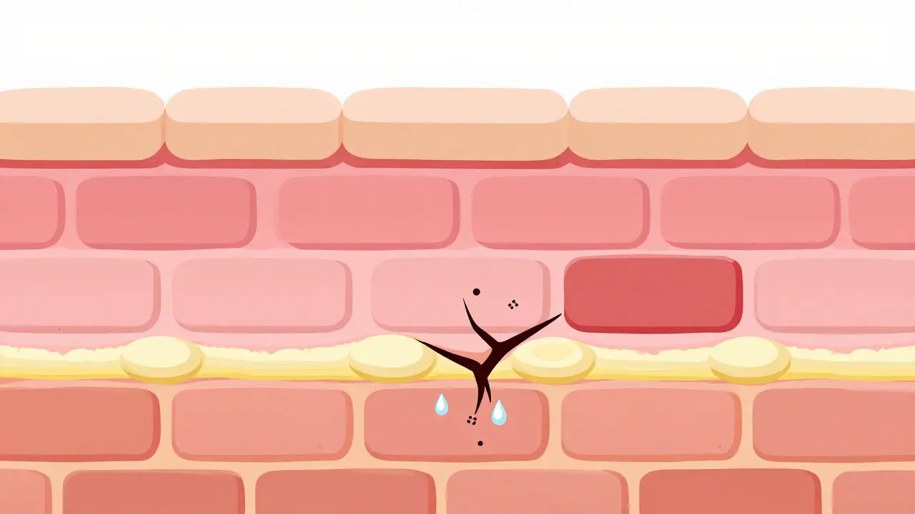 Ilustrace poškozené bariéry kůže