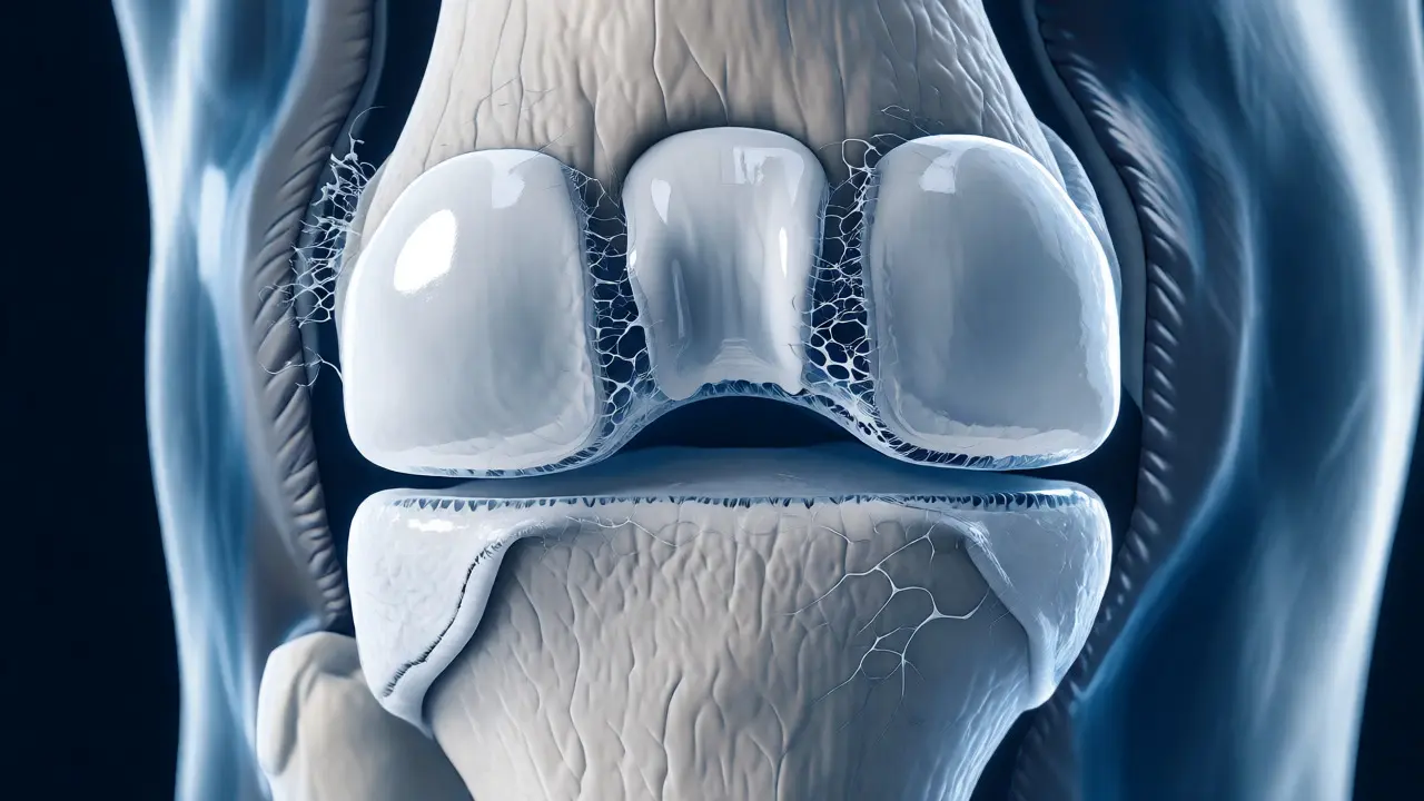 Anatomický řez kolenem s opotřebenou chrupavkou