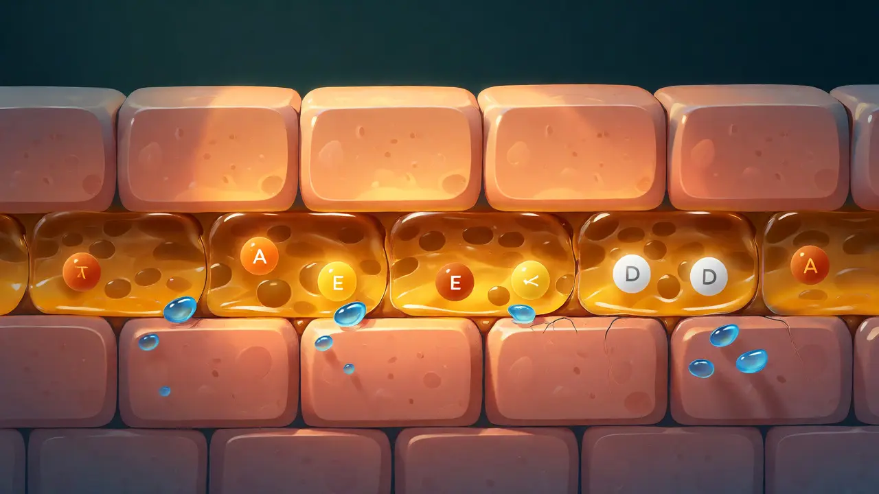 Ilustrace opravy kožní bariéry vitamíny