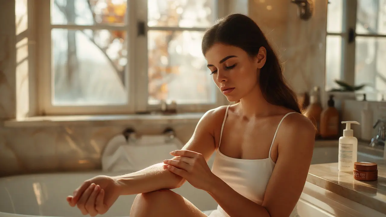 Žena provádí bezpečnostní test IPL na vnitřní straně předloktí